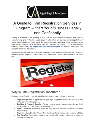 A Guide to Firm Registration Services in Gurugram – Start Your Business Legally