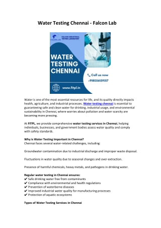 Water Testing Chennai - fitpl