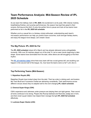 Team Performance Analysis: Mid-Season Review of IPL 2025 Schedule