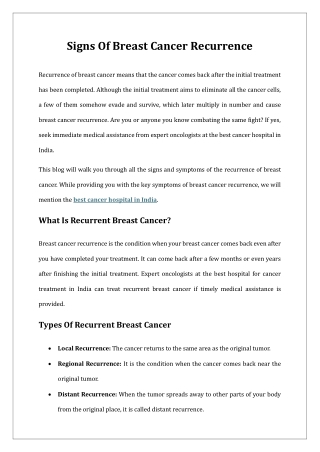 Signs Of Breast Cancer Recurrence