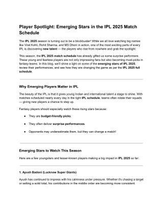 Player Spotlight: Emerging Stars in the IPL 2025 Match Schedule