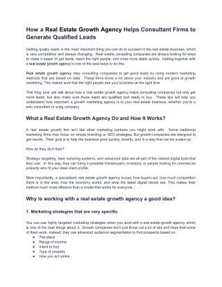 How a Real Estate Growth Agency Helps Consultant Firms to Generate Qualified Leads