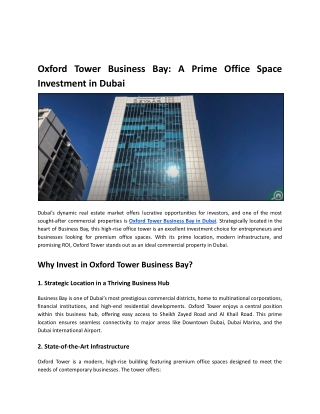Oxford Tower Business Bay_ A Prime Office Space Investment in Dubai