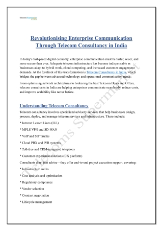 Revolutionising Enterprise Communication Through Telecom Consultancy in India