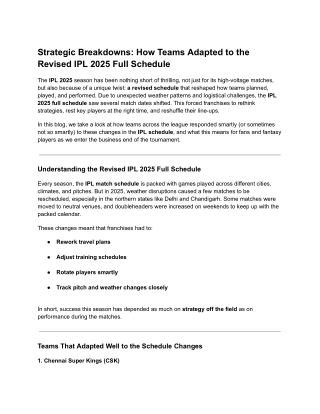 Strategic Breakdowns: How Teams Adapted to the Revised IPL 2025 Full Schedule