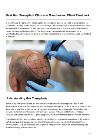 Best Hair Transplant Clinics in Manchester Client Feedback