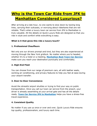 Why is the Town Car Ride from JFK to Manhattan Considered Luxurious