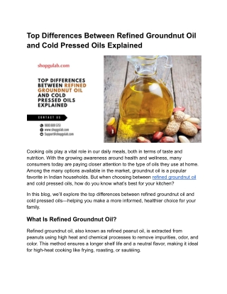 Top Differences Between Refined Groundnut Oil and Cold Pressed Oils Explained