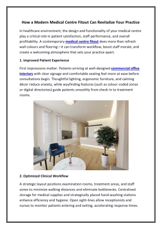 How a Modern Medical Centre Fitout Can Revitalize Your Practice