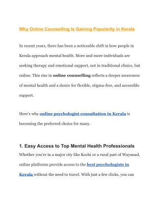 Why Online Counselling Is Gaining Popularity in Kerala