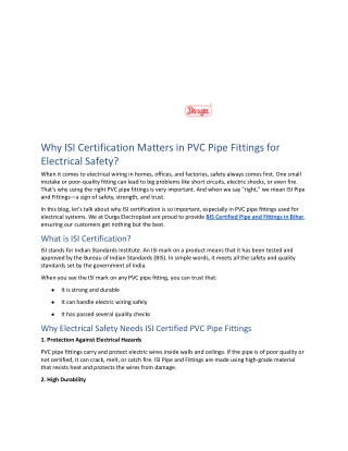 Why ISI Certification Matters in PVC Pipe Fittings for Electrical Safety
