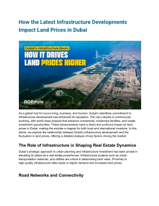 How the Latest Infrastructure Developments Impact Land Prices in Dubai