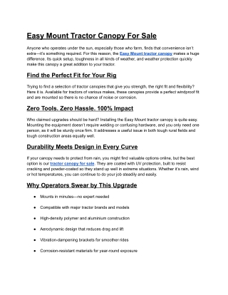 Easy Mount Tractor Canopy For Sale