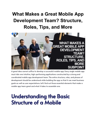 What Makes a Great Mobile App Development Team