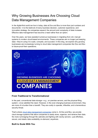 Why Growing Businesses Are Choosing Cloud Data Management Companies
