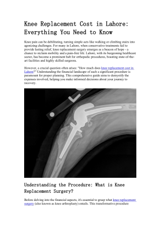 Knee Replacement Cost in Lahore_Everything You Need to Know