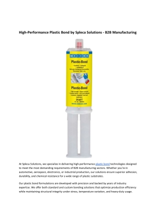 High-Performance Plastic Bond by Spleca Solutions - B2B Manufacturing