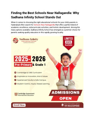 Best Schools Near Nallagandla_ Why Sadhana Infinity School Stands Out