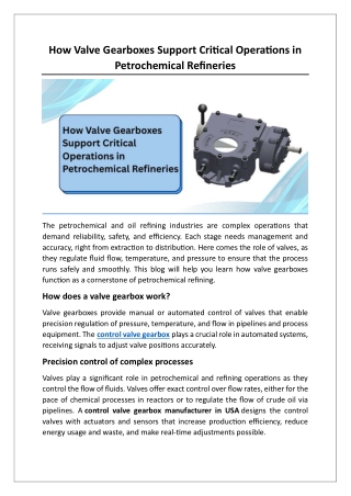 How Valve Gearboxes Support Critical Operations in Petrochemical Refineries