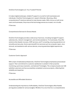 OneClick Technologies LLC: Your Trusted IT Partner