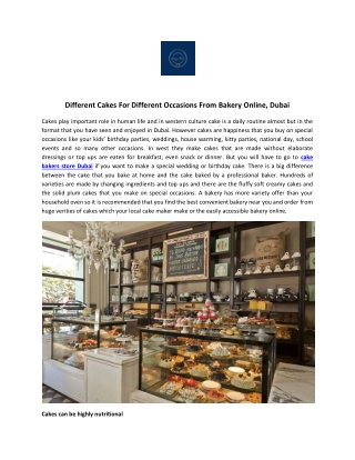 Different Cakes For Different Occasions From Bakery Online, Dubai