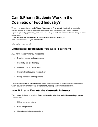Can B.Pharm Students Work in the Cosmetic or Food Industry_