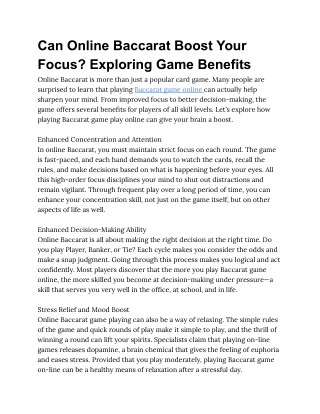 Can Online Baccarat Boost Your Focus