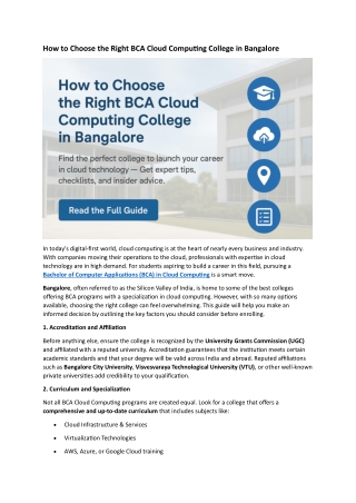 How to Choose the Right BCA Cloud Computing College in Bangalore
