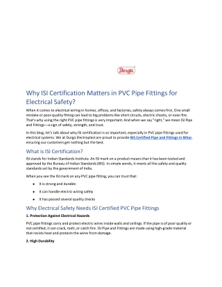 Why ISI Certification Matters in PVC Pipe Fittings for Electrical Safety