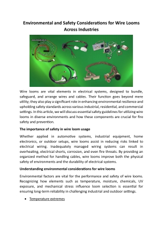 Environmental And Safety Considerations For Wire Looms Across Industries