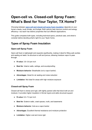 Open-cell vs. Closed-cell Spray Foam What’s Best for Your Taylor, TX Home