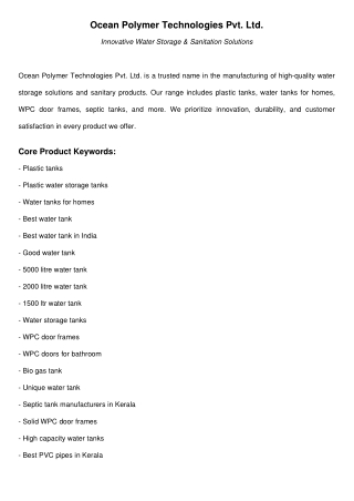 Durable Plastic Water Storage Tanks for Homes & Businesses | Ocean