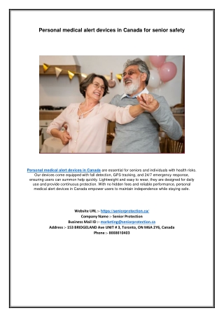 Personal medical alert devices in Canada for senior safety