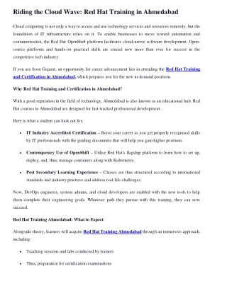 Riding the Cloud Wave Red Hat OpenShift Training & Certification in Ahmedabad