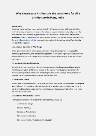 Why Smartspace Architects is the best choice for villa architecture in Pune, India