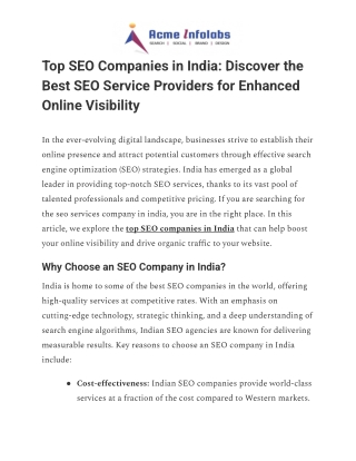 Top SEO Companies in India: Discover the Best SEO Service Providers for Enhanced