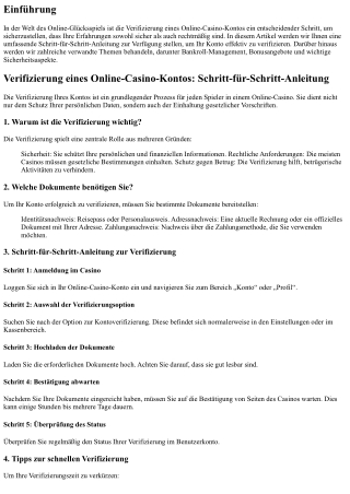 Verifizierung eines Online-Casino-Kontos: Schritt-für-Schritt-Anleitung