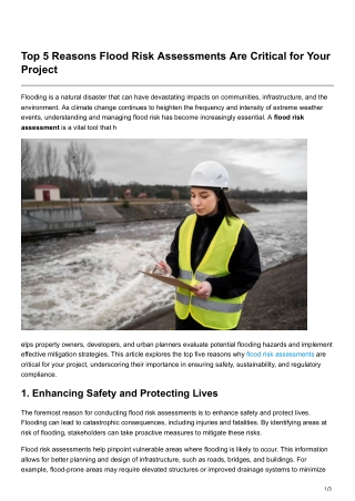 Top 5 Reasons Flood Risk Assessments Are Critical for Your Project
