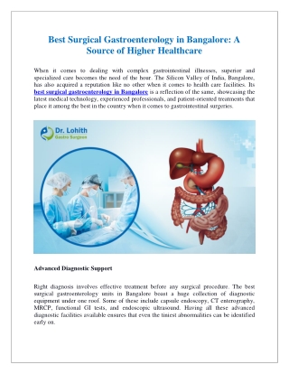 Best Surgical Gastroenterology in Bangalore A Source of Higher Healthcare