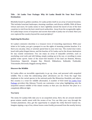 Sri Lanka Tour Package Why Sri Lanka Should Be Your Next Travel Destination