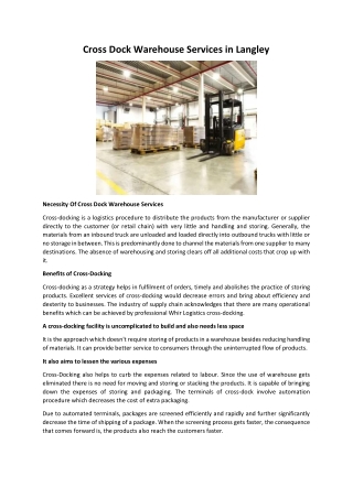 Cross Dock Warehouse Services in Langley