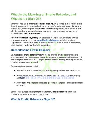 What Is the Meaning of Erratic Behavior, and What Is It a Sign Of