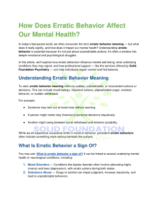 How Does Erratic Behavior Affect Our Mental Health
