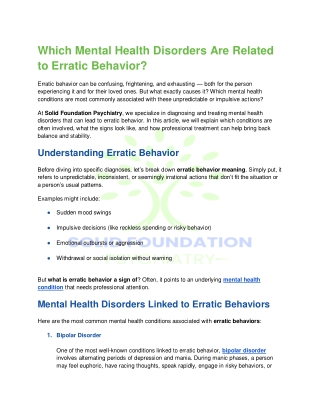 Which Mental Health Disorders Are Related to Erratic Behavior