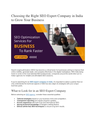 Choosing the Right SEO Expert Company in India to Grow Your Business