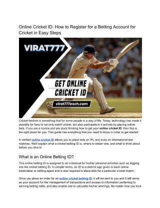 Step by Step Guide to Get Your Cricket Betting ID