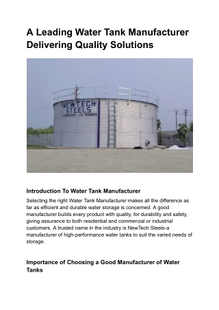 Water Tank Manufacturer