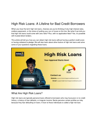 High Risk Loans_ A Lifeline for Bad Credit Borrowers