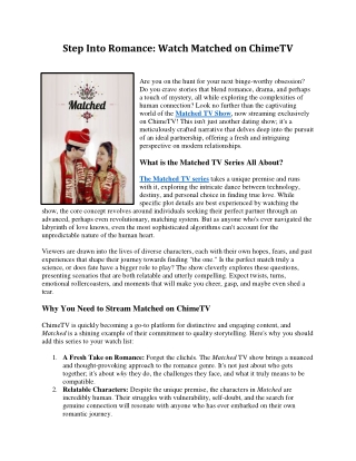 Step Into Romance - Watch Matched TV Show on ChimeTV