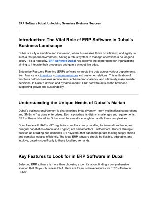 ERP Software Dubai: Unlocking Seamless Business Success